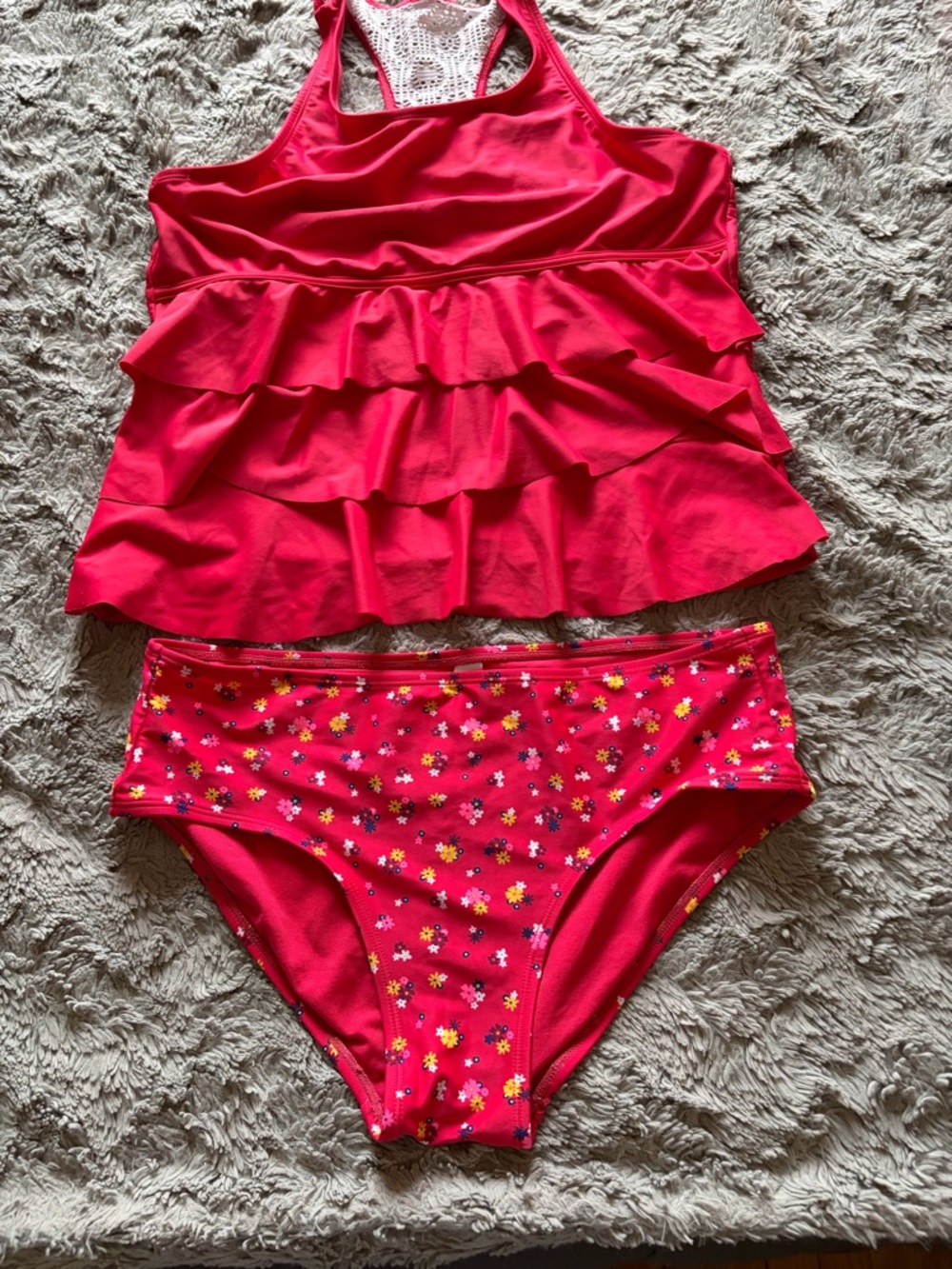 Justice Girls Pink Ruffle Tankini with Floral Bikini Bottom